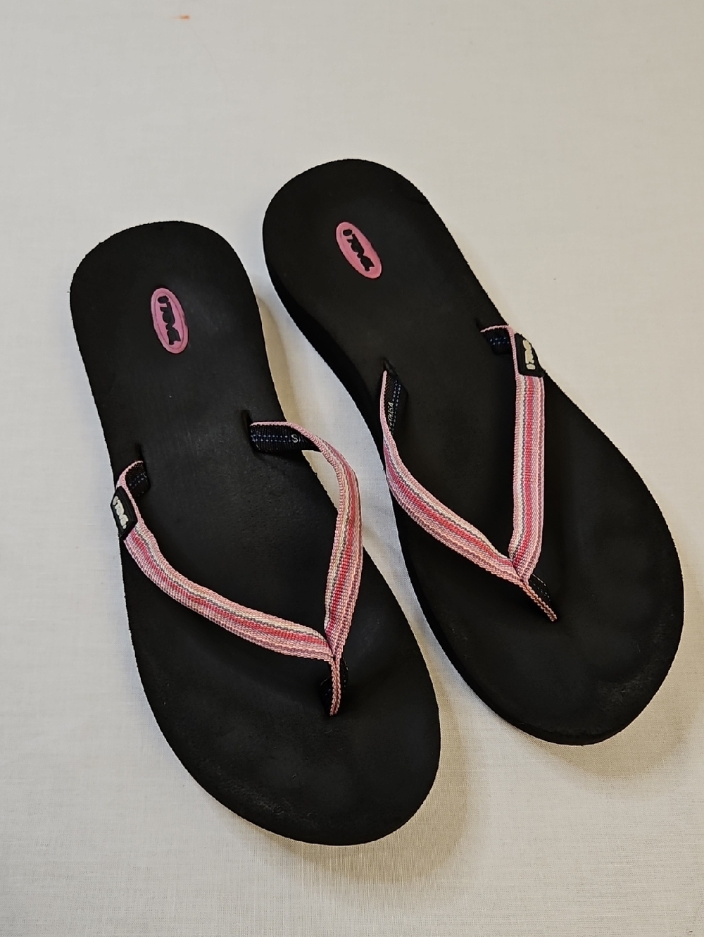 Teva Black/pink Flip Flops, Size 10